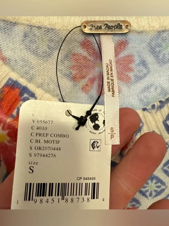 NWT Free People Nocturnal Patterned Cashmere Cardi - prep combo blue - small - Picture 8 of 8